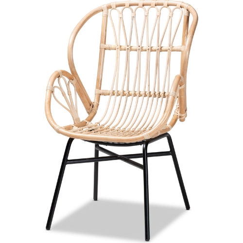 Caelia Dining Chair in Natural Brown Rattan & Black Metal
