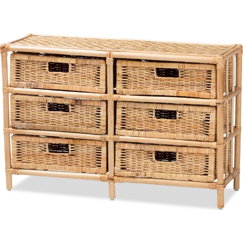 Dariana 6 Drawer Storage Cabinet in Natural Brown Rattan