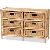 Dariana 6 Drawer Storage Cabinet in Natural Brown Rattan