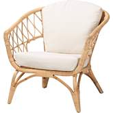 Feya Accent Arm Chair in Antique Natural Brown Rattan & White Fabric