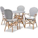 Naila 5 Piece Dining Set in Natural Brown Rattan & Black & White Poly