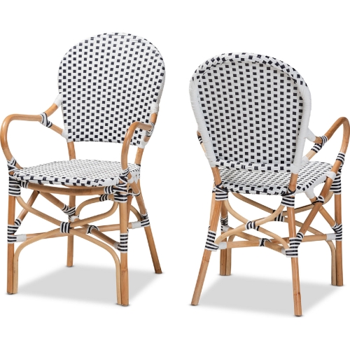Naila Dining Chair in Natural Brown Rattan & Black & White Poly (Set of 2)