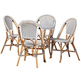 Genica 5 Piece Dining Set in Natural Brown Rattan with Black & White Poly