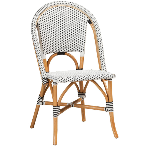Genica Bistro Dining Chair in Natural Brown Rattan with Black & White Poly