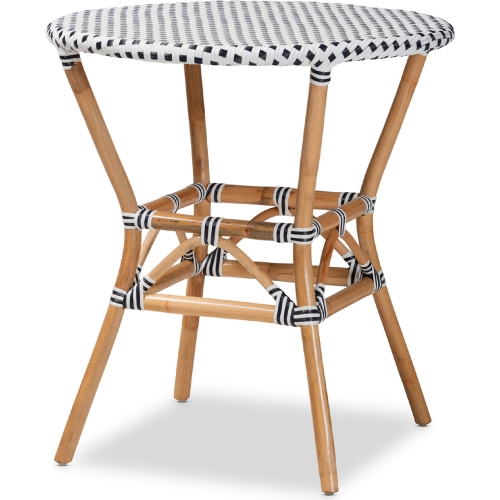 Tavor 27" Dining Table in Natural Brown Rattan & Black & White Poly