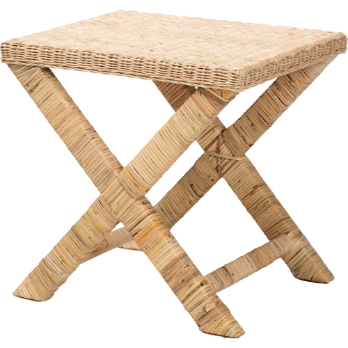 Farica Accent Bench in Natural Rattan & Mahogany