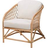 Patsy Accent Arm Chair in White Fabric & Natural Brown Rattan