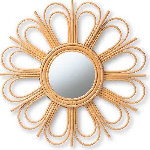Sakura Round Wall Mirror in Natural Brown Rattan