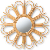 Sakura Round Wall Mirror in Natural Brown Rattan