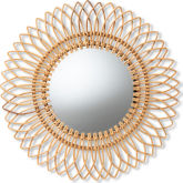 Bora Round Accent Wall Mirror in Natural Brown Rattan