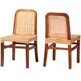Caspia Dining Chair in Walnut Finish Wood & Natural Rattan (Set of 2)