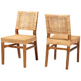 Lesia Dining Chair in Walnut Finish Wood & Natural Rattan (Set of 2)