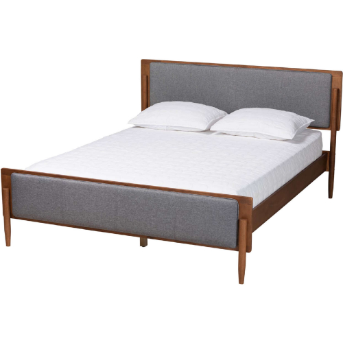 Powers King Platform Bed in Grey Fabric & Ash Walnut Finish Wood