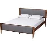 Powers King Platform Bed in Grey Fabric & Ash Walnut Finish Wood