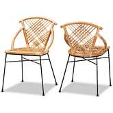 Pro Dining Chair in Natural Brown Rattan & Black Metal (Set of 2)