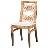 Poltak Dining Chair in Natural Brown Rattan & White Fabric