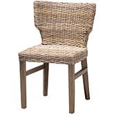 Enver Dining Chair in Grey Wash Rattan & Brown Wood