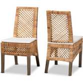 Argos Dining Chair in Natural Brown Rattan & White Fabric (Set of 2)