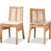 Suci Dining Chair in Natural Brown Rattan & White Fabric (Set of 2)