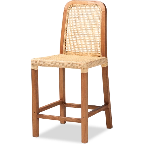Caspia Counter Stool in Walnut Finished Wood & Natural Rattan
