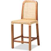 Caspia Counter Stool in Walnut Finished Wood & Natural Rattan (Set of 2)