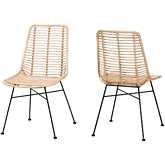 Manhattan Dining Chair Natural Brown Rattan & Black Metal (Set of 2)