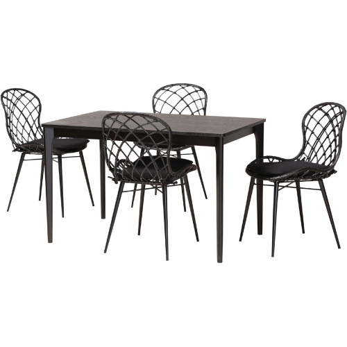 Sabelle 5 Piece Dining Set in Black Finish Wood & Rattan
