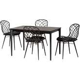 Sabelle 5 Piece Dining Set in Black Finish Wood & Rattan