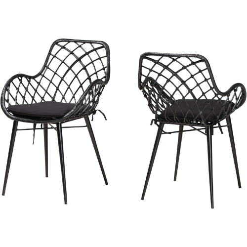 Ballerina Dining Chair in Black Finish Rattan & Metal (Set of 2)