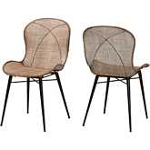 Sabelle Dining Chair in Grey Washed Rattan & Black Metal (Set of 2)
