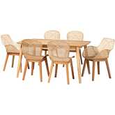 Emmali 7 Piece Dining Set Natural Brown Finish Wood & Rattan