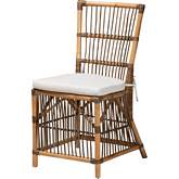 Kim Dining Chair in White Fabric & Natural Brown Rattan