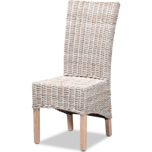 Trianna Dining Chair in Rustic White Washed Rattan & Natural Brown Wood