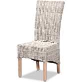 Trianna Dining Chair in Rustic White Washed Rattan & Natural Brown Wood