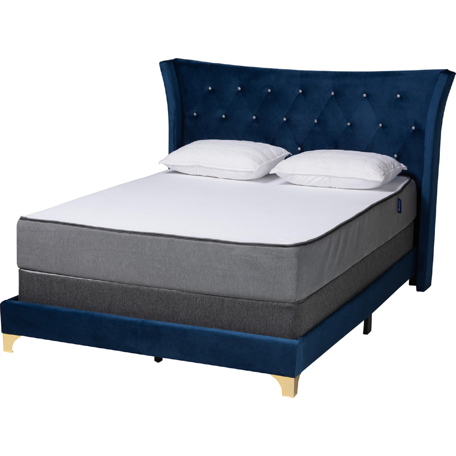 Baxton EastonNavy Blue VelvetQueen Easton Queen Panel Bed in Faux