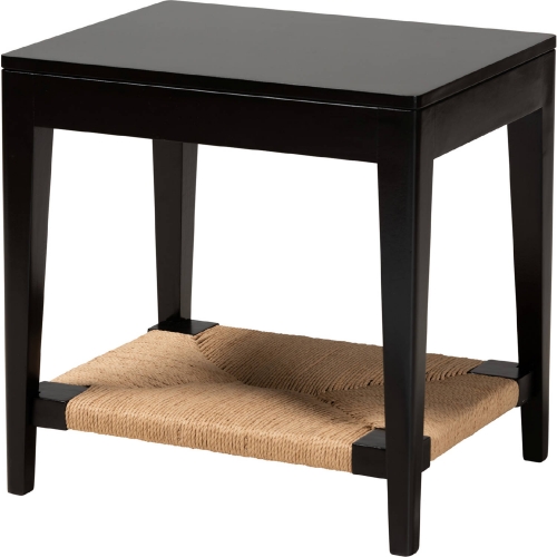 Freya End Table in Black Finish Bayur Wood & Rope