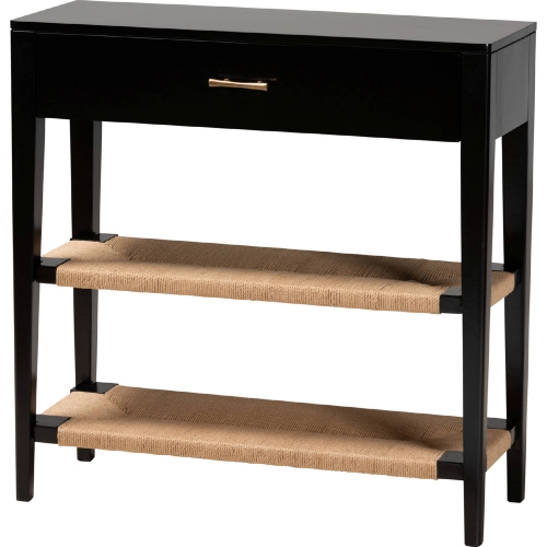 Freya 1 Drawer Console Table in Black Finish Bayur Wood & Rope