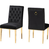 Caspera Dining Chair in Tufted Black Velvet Fabric & Gold Metal (Set of 2)