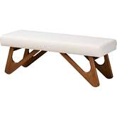 Rika Bench in Cream Boucle Fabric & Walnut Brown Finish Wood