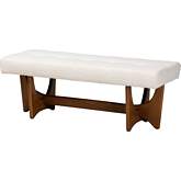 Theo Bench in Tufted Cream Boucle Fabric & Walnut Brown Finish Wood