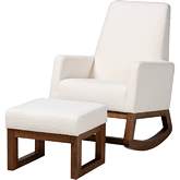 Yashiya Rocking Chair & Ottoman Set in Off White Boucle & Walnut Finish Wood