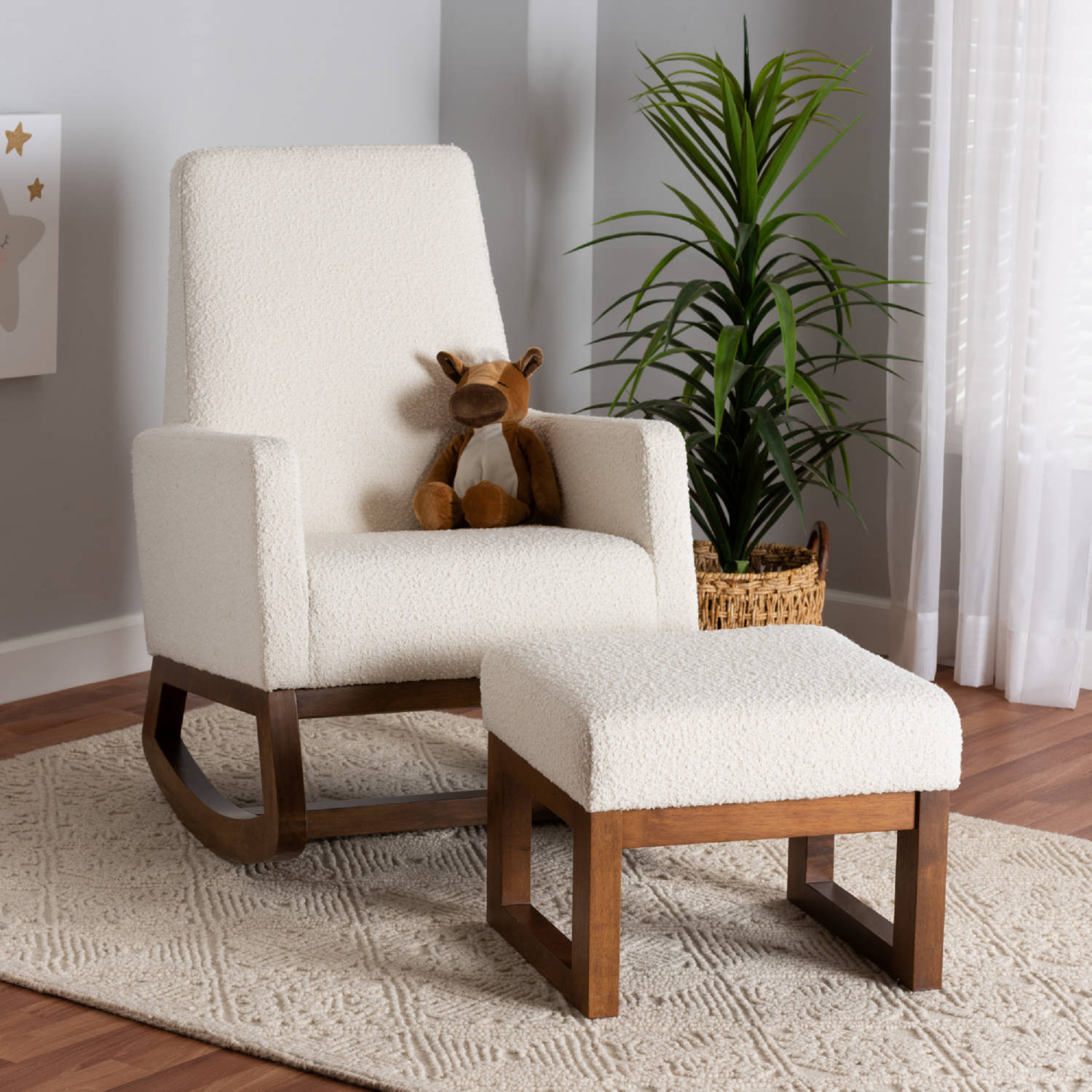 Baxton Studio Yashiya Rocking Chair and Ottoman - Thumbnail 4