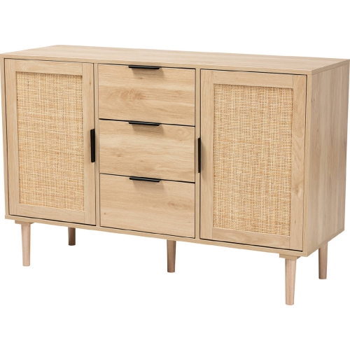 Harrison 3 Drawer Sideboard in Natural Wood & Natural Rattan