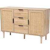 Harrison 3 Drawer Sideboard in Natural Wood & Natural Rattan