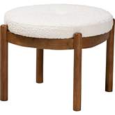 Iliana Ottoman in Cream Boucle Fabric & Walnut Brown Finish Wood
