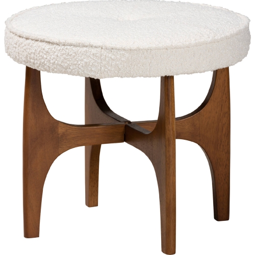 Theo Cream Boucle Fabric & Walnut Brown Finish Wood Ottoman