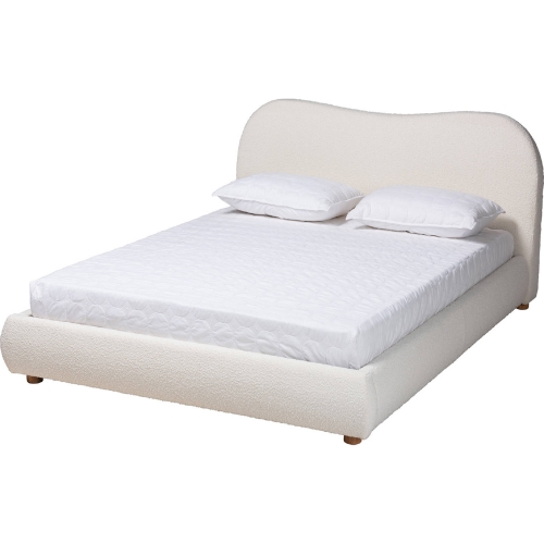 Maya Queen Platform Bed in Cream Boucle Fabric & Wood
