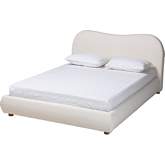 Maya Queen Platform Bed in Cream Boucle Fabric & Wood