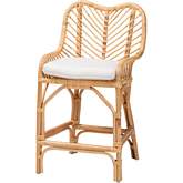 Arween Counter Stool in Natural Brown Rattan & White Fabric