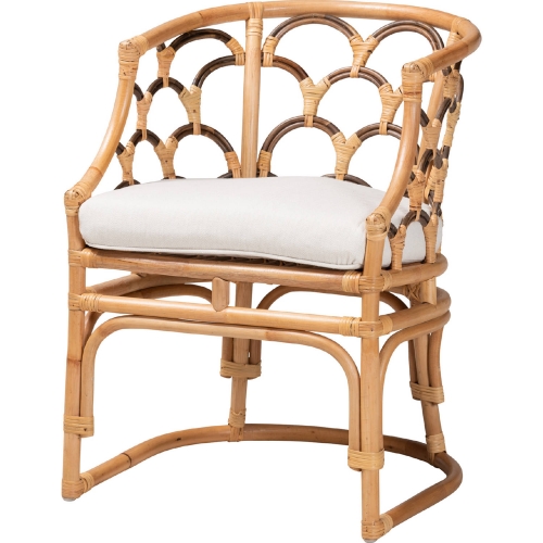 Aster Accent Arm Chair in Natural Brown Rattan & White Fabric